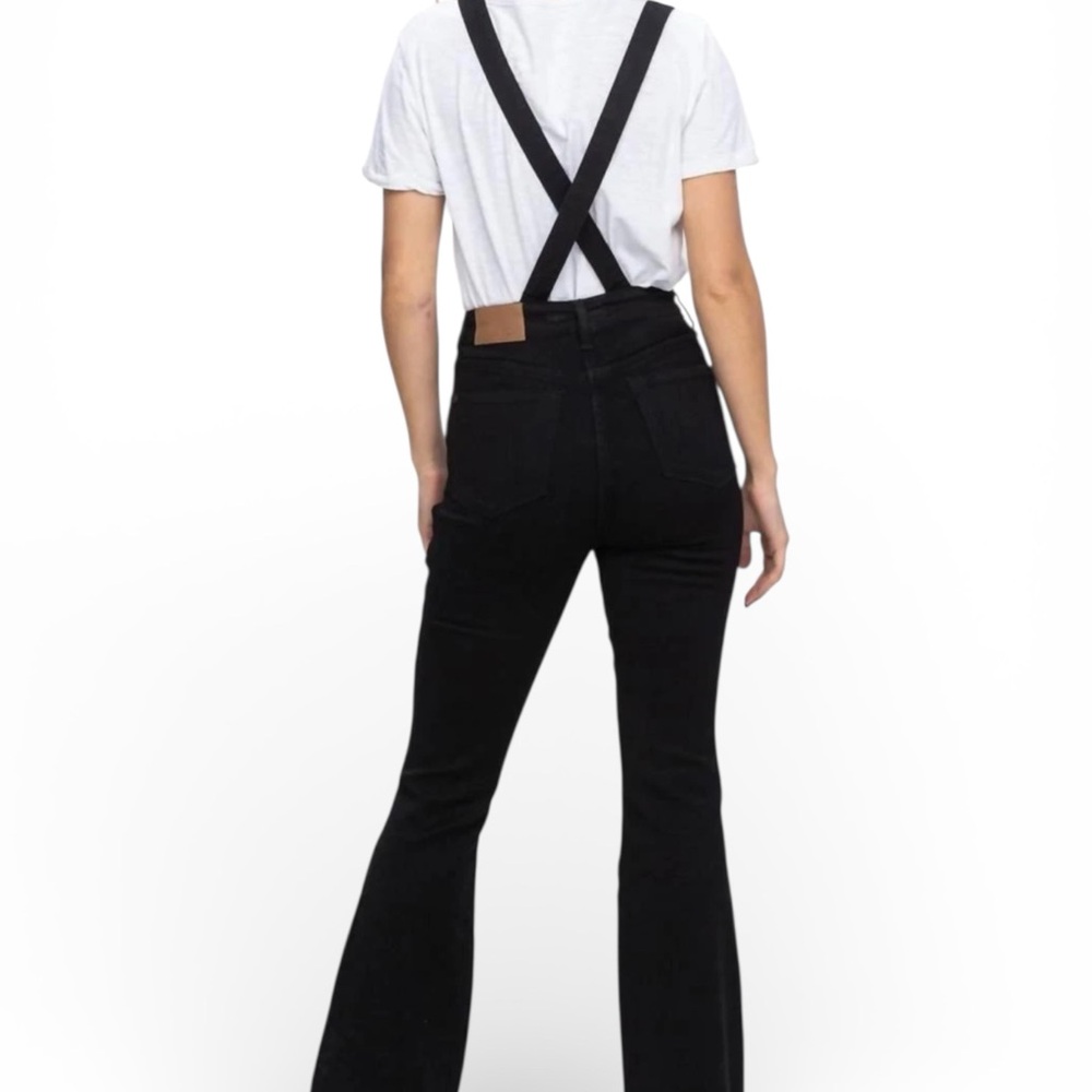 Judy Blue Tummy Control Retro Flare Black Overalls Denim Jumpsuit Size Large - Picture 4 of 16
